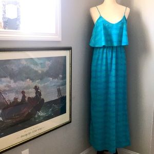 ANTHROPOLOGY by DINA BE Maxi Dress  Blue Front Flutter Panel Sleeveless Sz 6